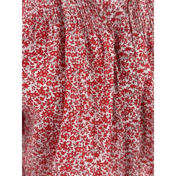 J Crew Liberty of London Red White Floral Top Popover Blouse Ruffle Shirt 4 S - Picture 4 of 8